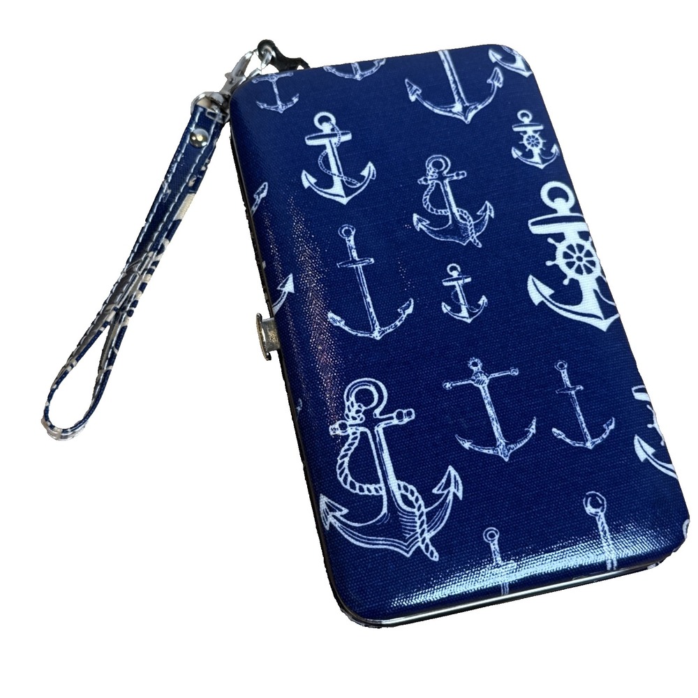 Anchor Print Hardshell Phone Case/Wristlet Navy Blue /white